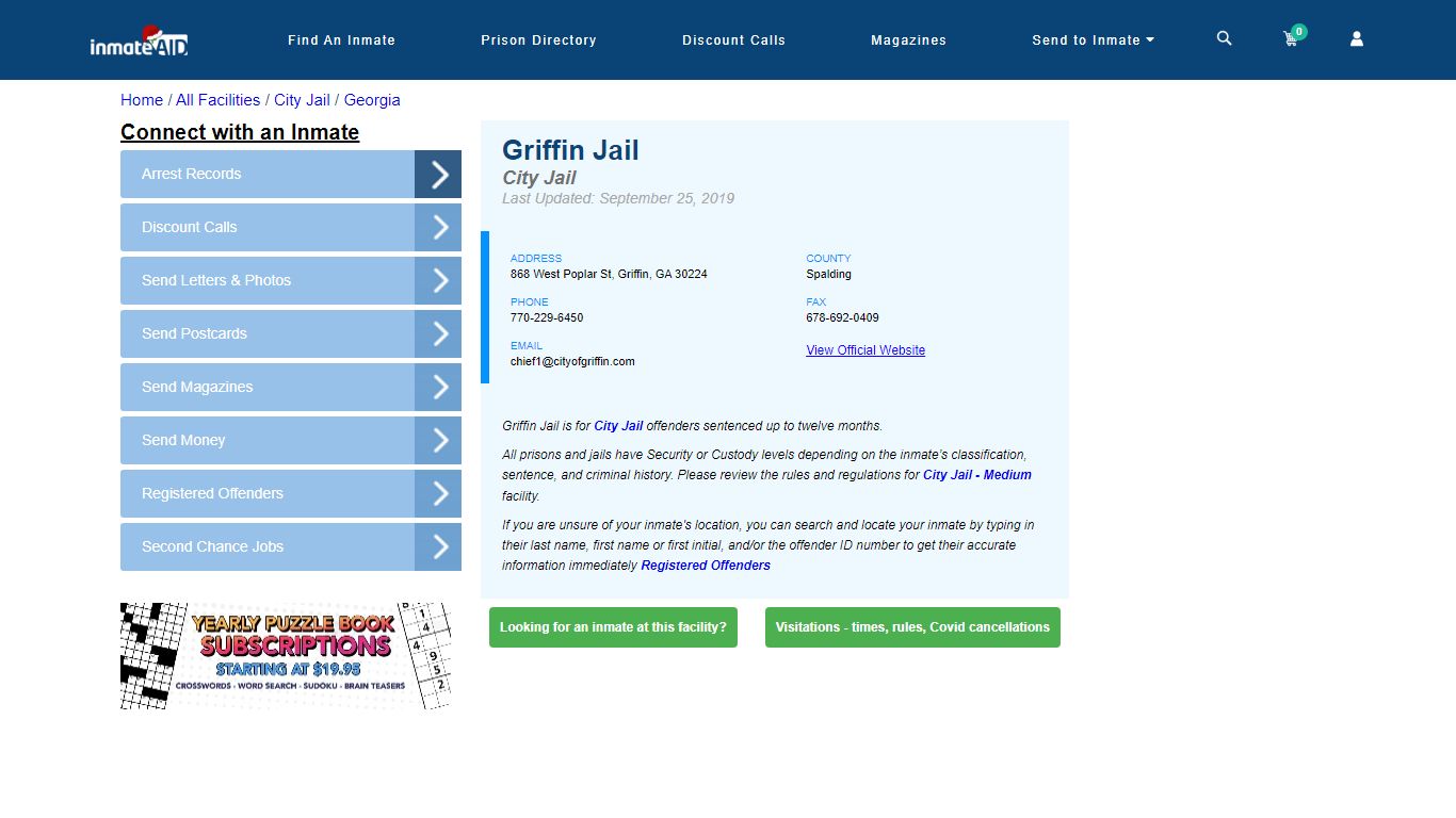 Griffin Jail | Inmate Locator